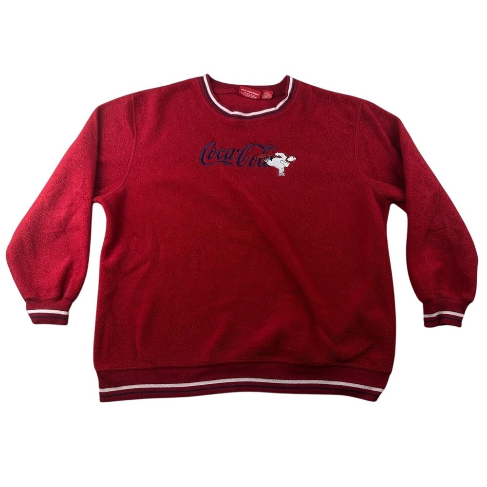 Y2K Coca-Cola Sweatshirt Women XL Red Fleece Pullover Polar Bear Nostalgia Retro